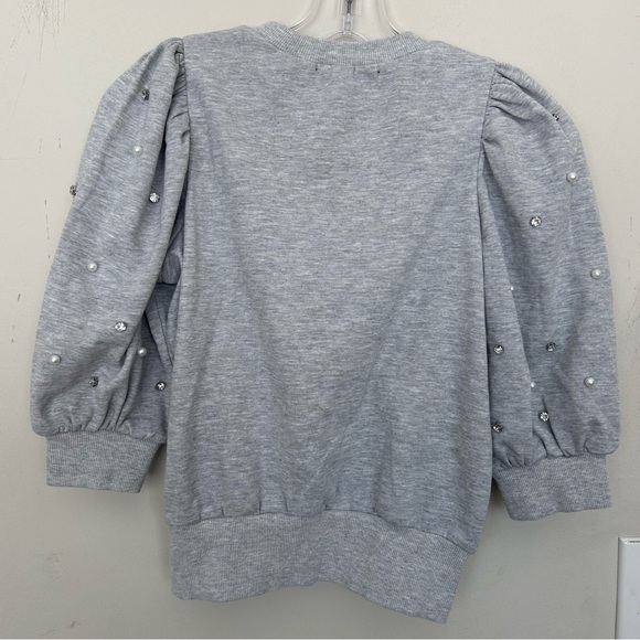 Laurel Grey grey embellished puffy sleeve with pearls silver beads top Sz Small - Picture 5 of 7
